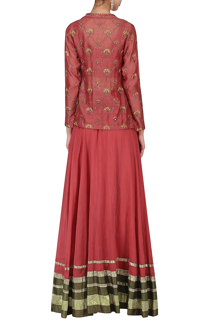 Earthy Rust Chanderi Gota Work Lehenga Set For Girls by Mini Pataka by Kudi Pataka Designs at Pernia's Pop Up Shop