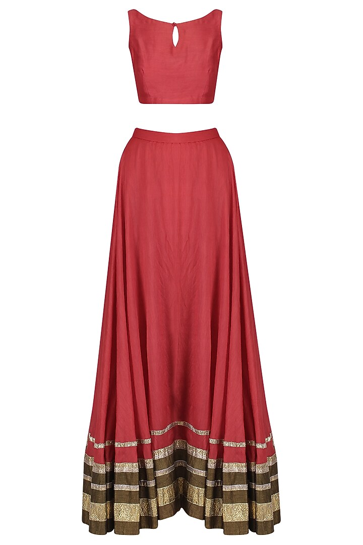 Earthy Rust Chanderi Gota Work Lehenga Set For Girls by Mini Pataka by Kudi Pataka Designs at Pernia's Pop Up Shop