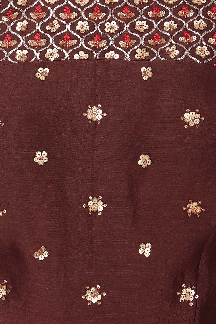 Ox-Blood Handwoven Chanderi Zari Embroidered Kurta Set For Girls by Mini Pataka by Kudi Pataka Designs  at Pernia's Pop Up Shop