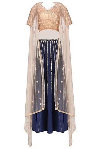Nude Peach Handwoven Chanderi Hand Embroidered Skirt Set For Girls by Mini Pataka by Kudi Pataka Designs 