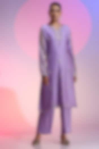 Purple Cotton Silk Gota Embroidered Kurta Set For Girls by Mini Pataka by Kudi Pataka Designs  at Pernia's Pop Up Shop