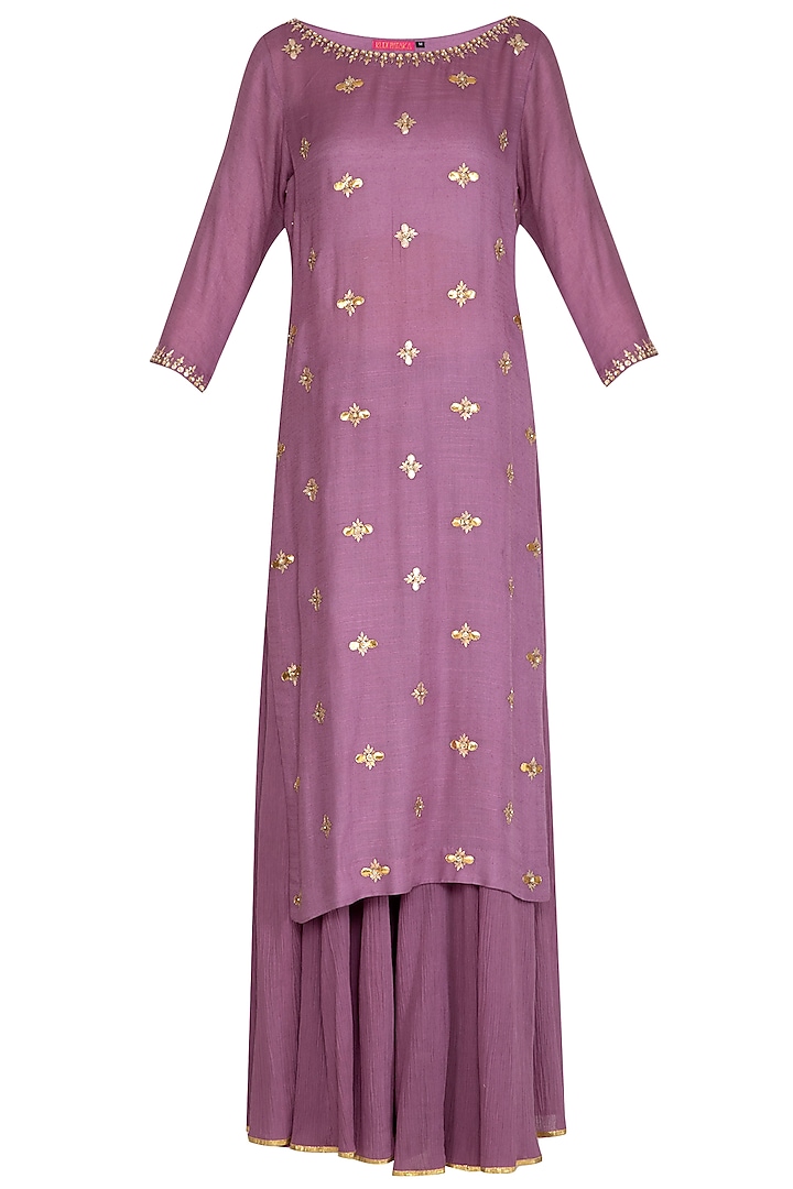 Mauve Wrinkled Modal Sharara Set For Girls by Mini Pataka by Kudi Pataka Designs  at Pernia's Pop Up Shop