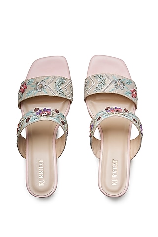 Multi-Colored Vegan Leather Embroidered Heels by Kurrbat