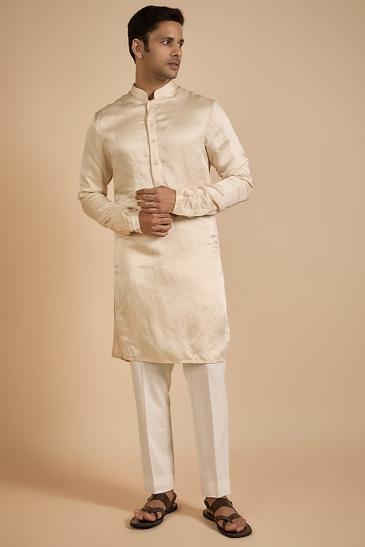 Vanilla Linen Satin Plain Kurta by Kunal Rawal