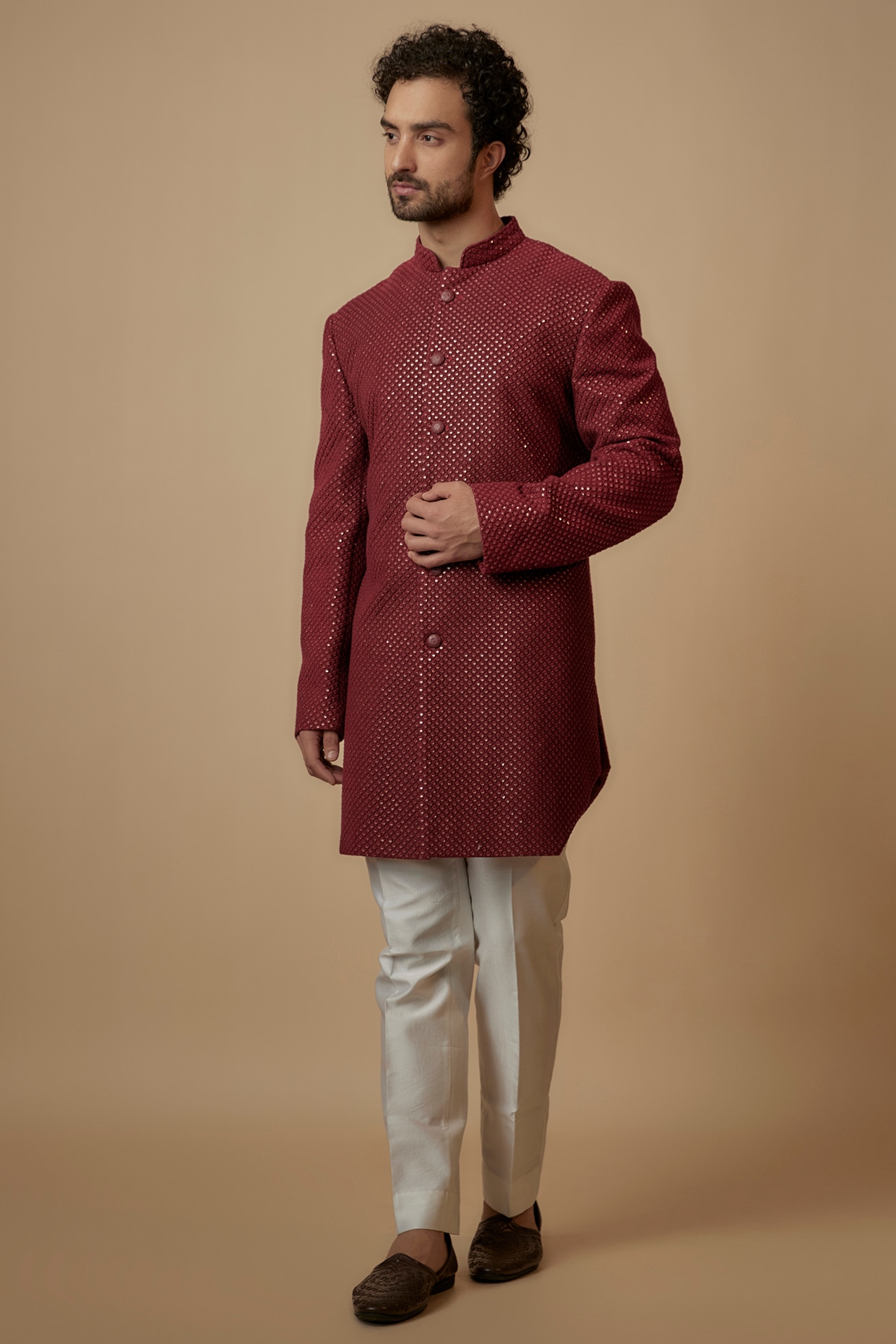 Stylish Light Peach Art Silk Nehru Jacket Set