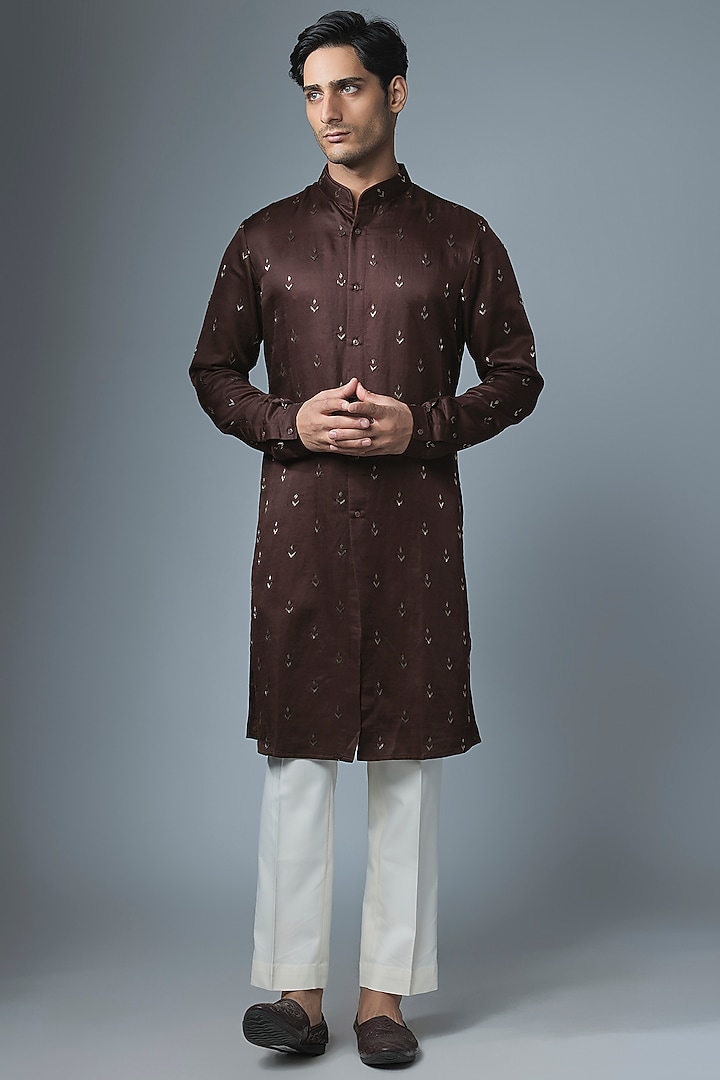 Dark Wine Cotton Silk Kurta Set by Kunal Rawal at Pernia's Pop Up Shop