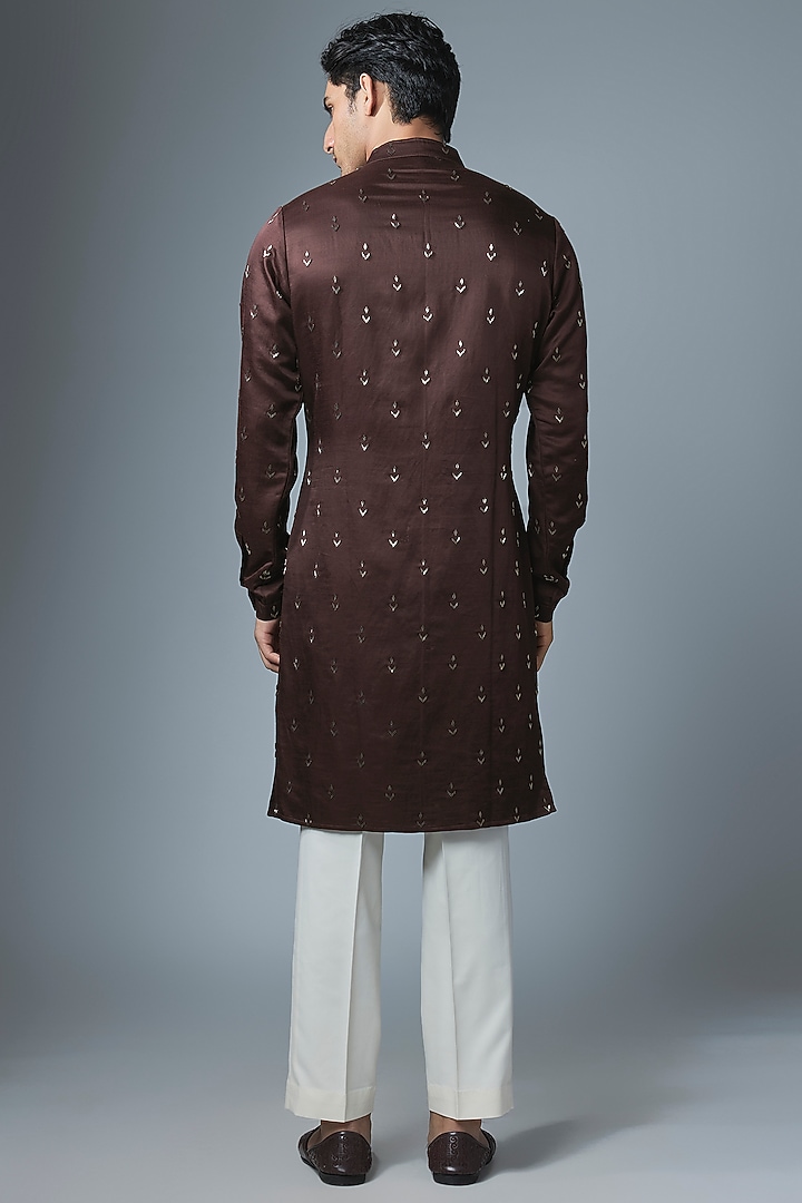 Dark Wine Cotton Silk Kurta Set by Kunal Rawal at Pernia's Pop Up Shop