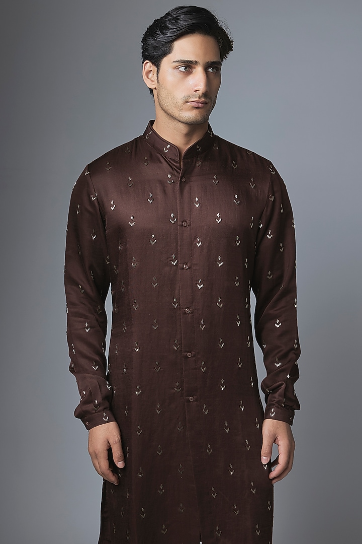 Dark Wine Cotton Silk Kurta Set by Kunal Rawal at Pernia's Pop Up Shop