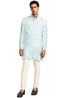 Ice Blue Viscose Embroidered Kurta by Kunal Rawal-POPULAR PRODUCTS AT STORE