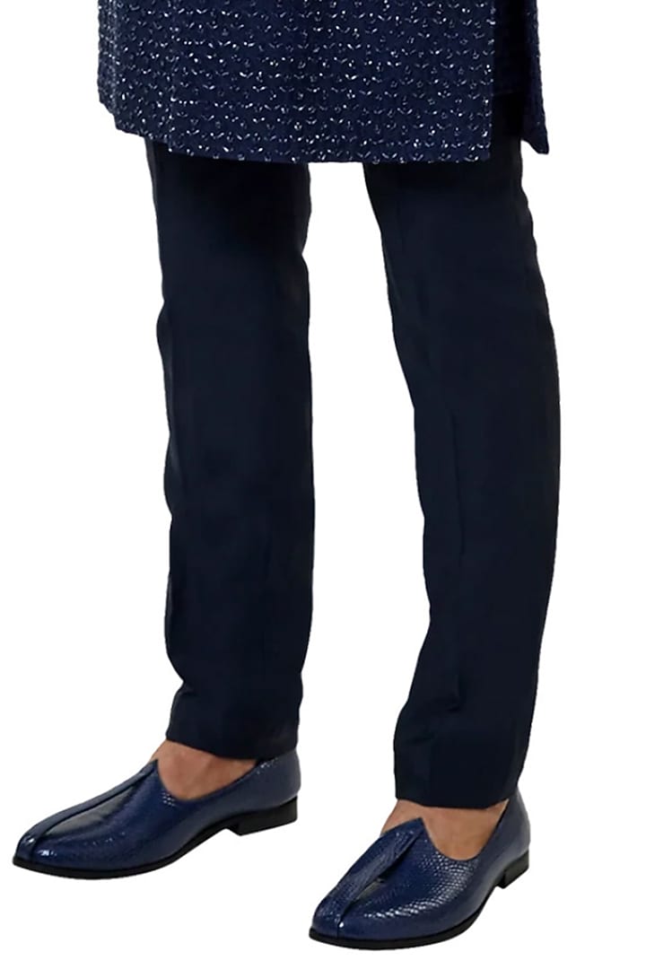 Navy Blue Suiting Cutdana Embroidered Groom Sherwani Set by Kunal Rawal at Pernia's Pop Up Shop