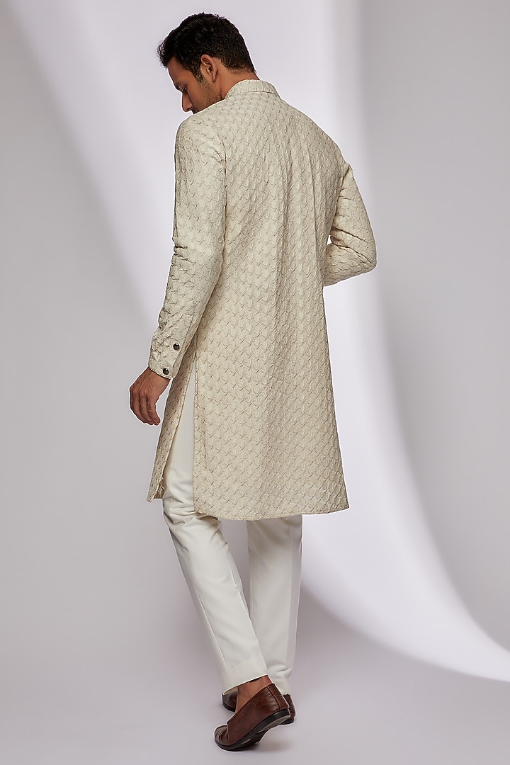 Ivory Viscose Embroidered Kurta by Kunal Rawal at Pernia's Pop Up Shop