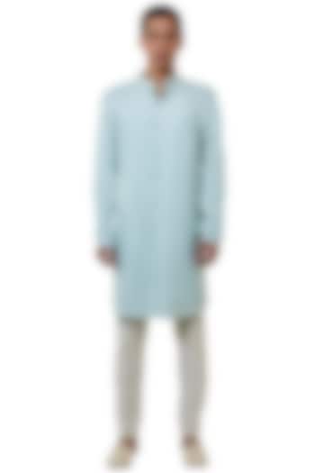 Ice Blue Suiting Hand Embroidered Kurta Set by Kunal Rawal