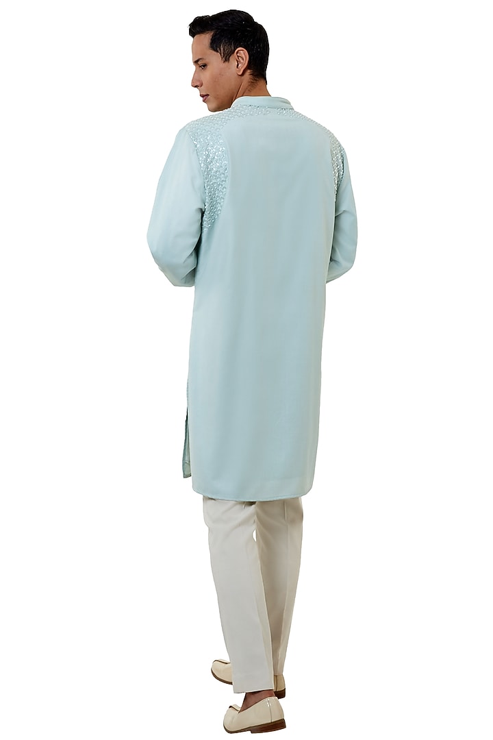 Ice Blue Suiting Hand Embroidered Kurta Set by Kunal Rawal at Pernia's Pop Up Shop