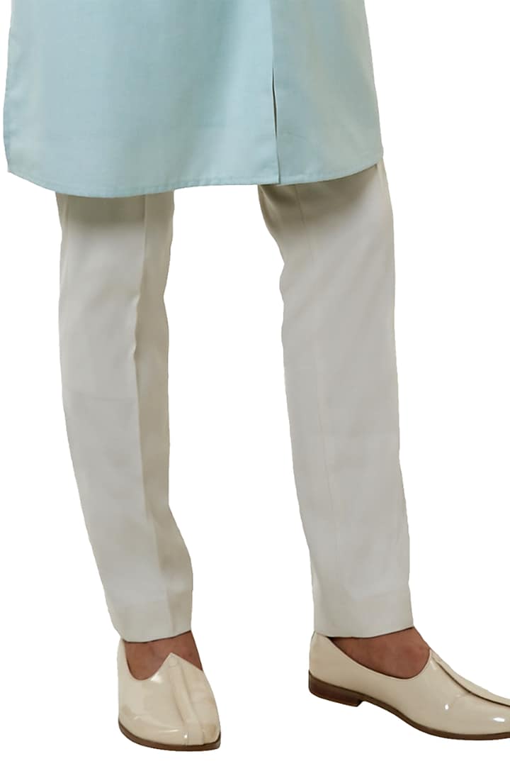 Ice Blue Suiting Hand Embroidered Kurta Set by Kunal Rawal at Pernia's Pop Up Shop
