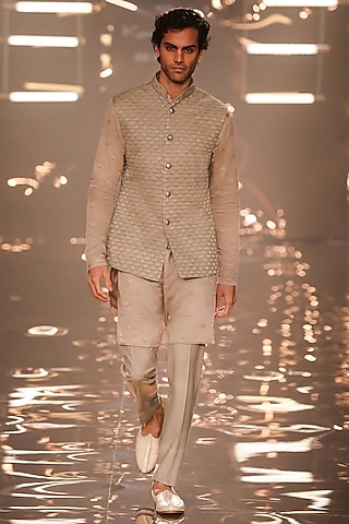 Steel Grey Suiting Bundi Jacket by Kunal Rawal