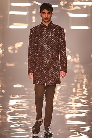 Wine Suiting Sherwani by Kunal Rawal