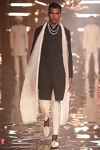 Black Suiting Sherwani by Kunal Rawal