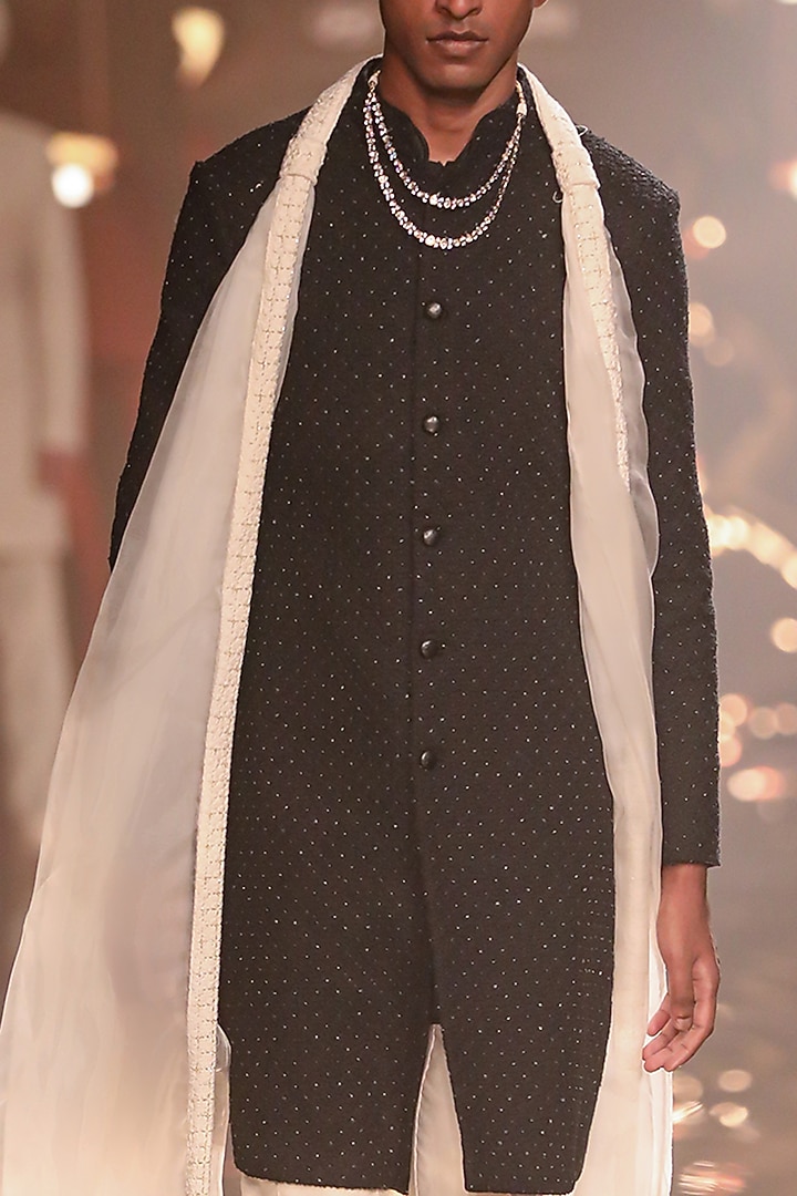 Black Suiting Groom Sherwani by Kunal Rawal at Pernia's Pop Up Shop