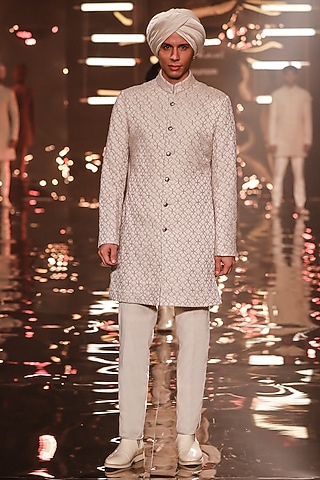 Vanilla Linen Satin Sherwani by Kunal Rawal