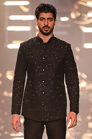 Black Suiting Bandhgala by Kunal Rawal