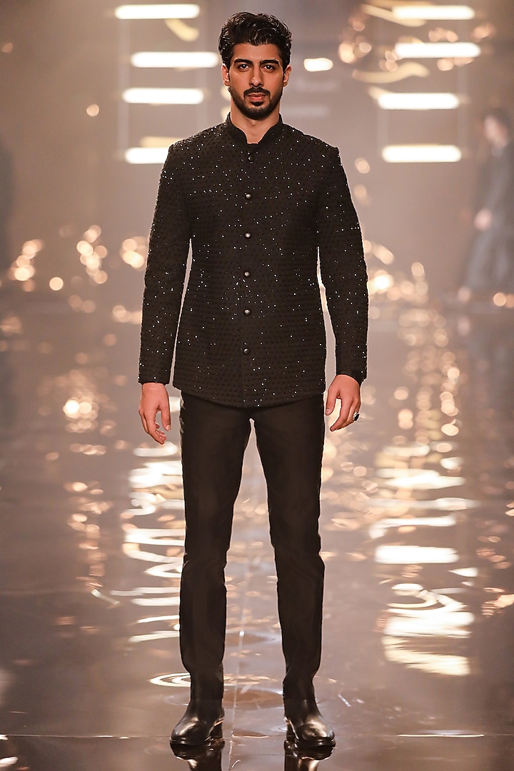Black Suiting Groom Bandhgala by Kunal Rawal at Pernia's Pop Up Shop