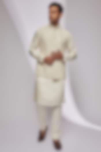 Vanilla Embroidered Nehru Jacket Set by Kunal Rawal