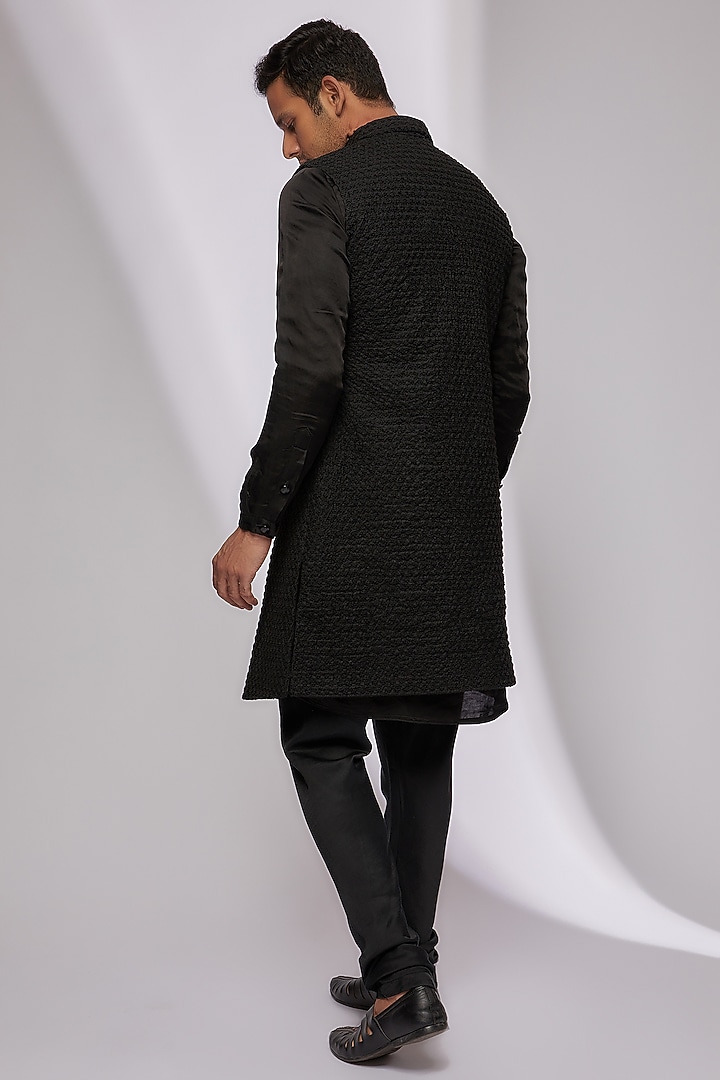 Black Suiting Embroidered Groom Indowestern Set by Kunal Rawal at Pernia's Pop Up Shop
