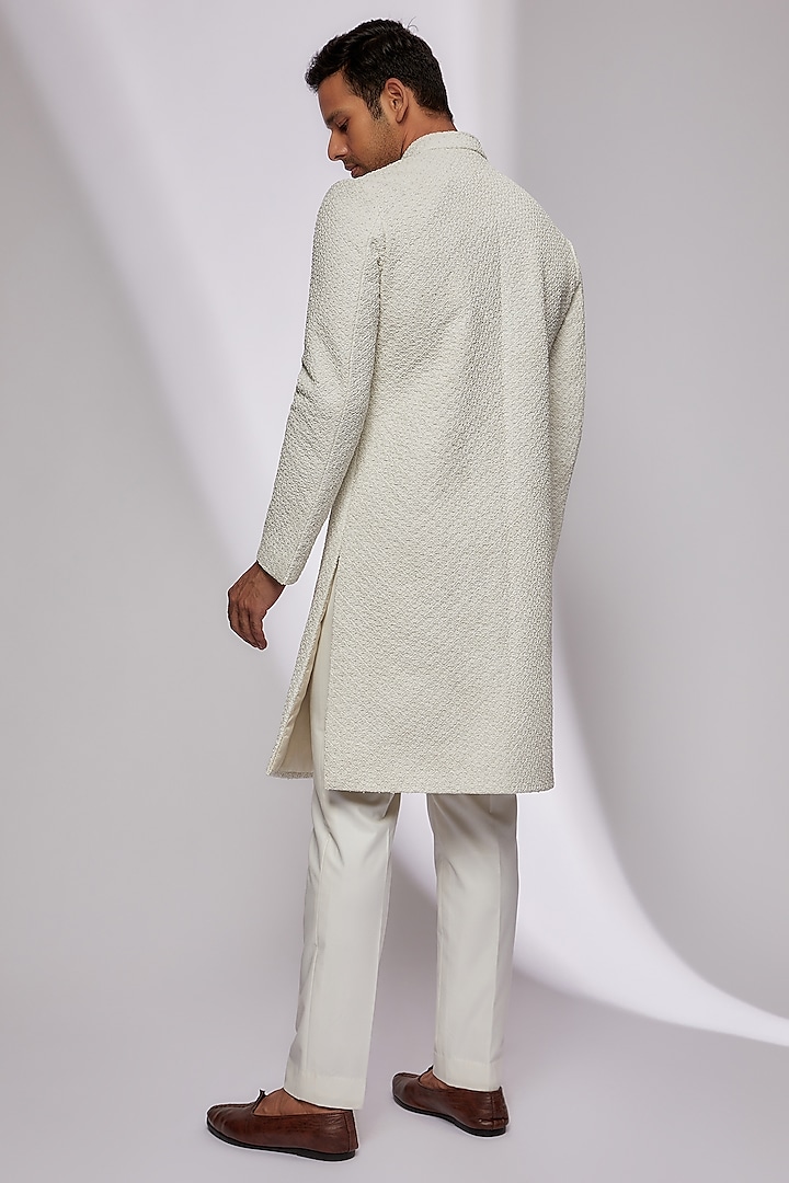 Vanilla White Suiting Embroidered Groom Sherwani Set by Kunal Rawal at Pernia's Pop Up Shop