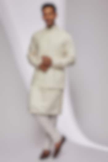 Vanilla Suiting Embroidered Nehru Jacket Set by Kunal Rawal