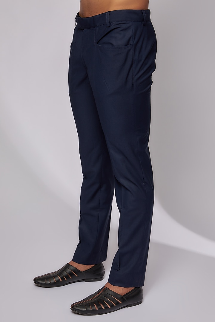 Navy Blue Plant Fabric Embroidered Groom Sherwani Set by Kunal Rawal at Pernia's Pop Up Shop