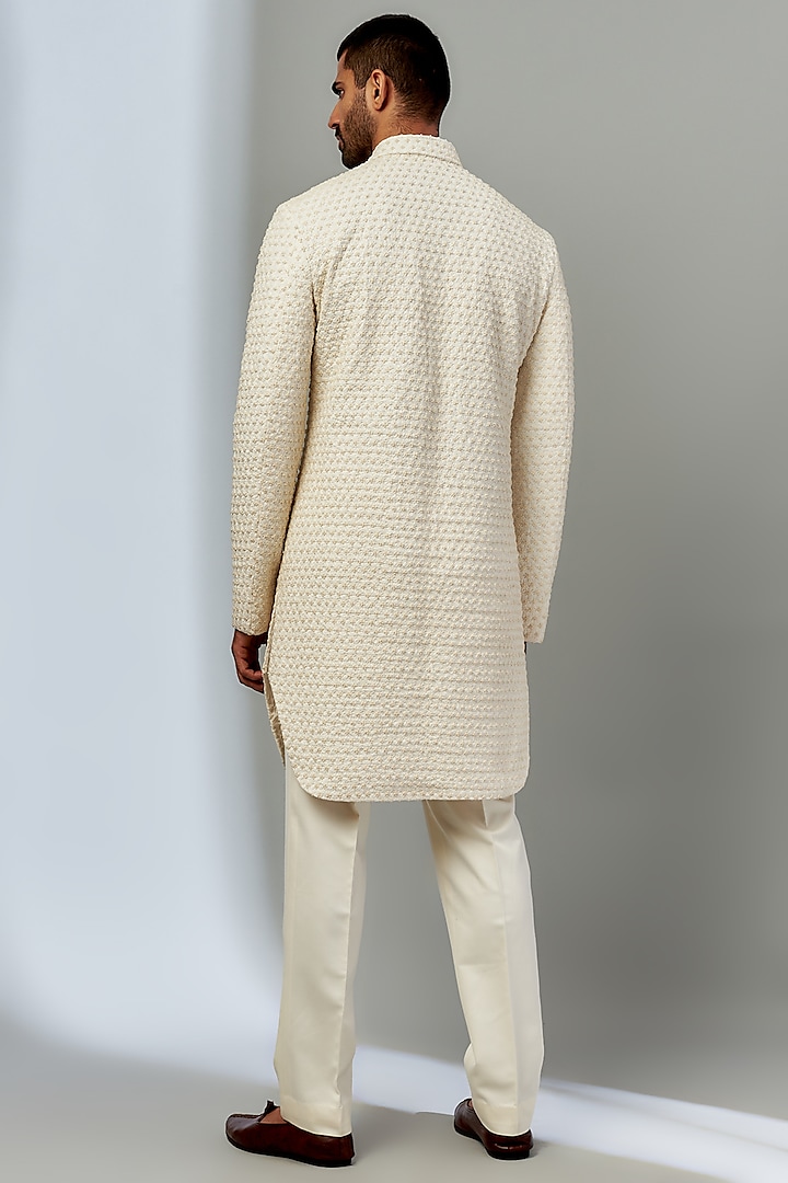 Cream Suiting Hand Embroidered Groom Sherwani Set by Kunal Rawal at Pernia's Pop Up Shop