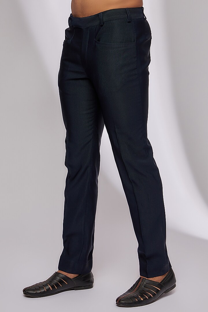 Navy Blue Velvet Embroidered Groom Indowestern Set by Kunal Rawal at Pernia's Pop Up Shop