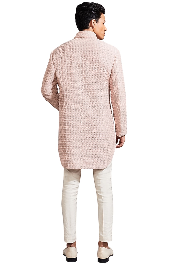 Blush Pink Suiting Embroidered Groom Sherwani Set by Kunal Rawal at Pernia's Pop Up Shop