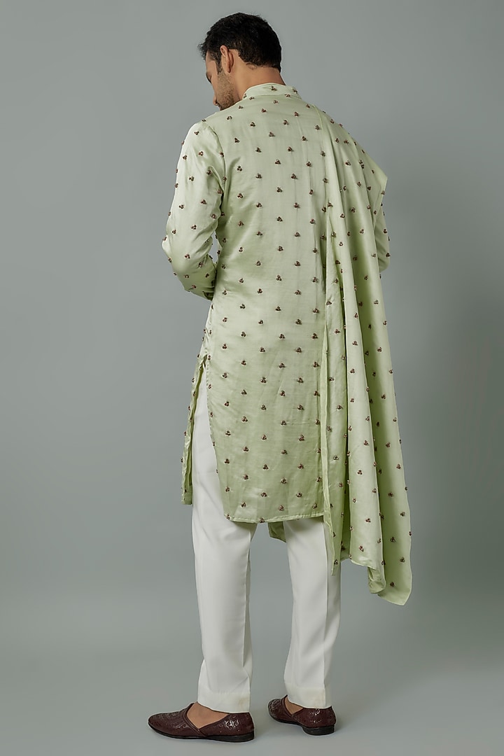Mint Knot Embroidered Kurta With Stole by Kunal Rawal at Pernia's Pop Up Shop