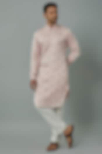 Blush Pink Linen Satin Embroidered Kurta by Kunal Rawal