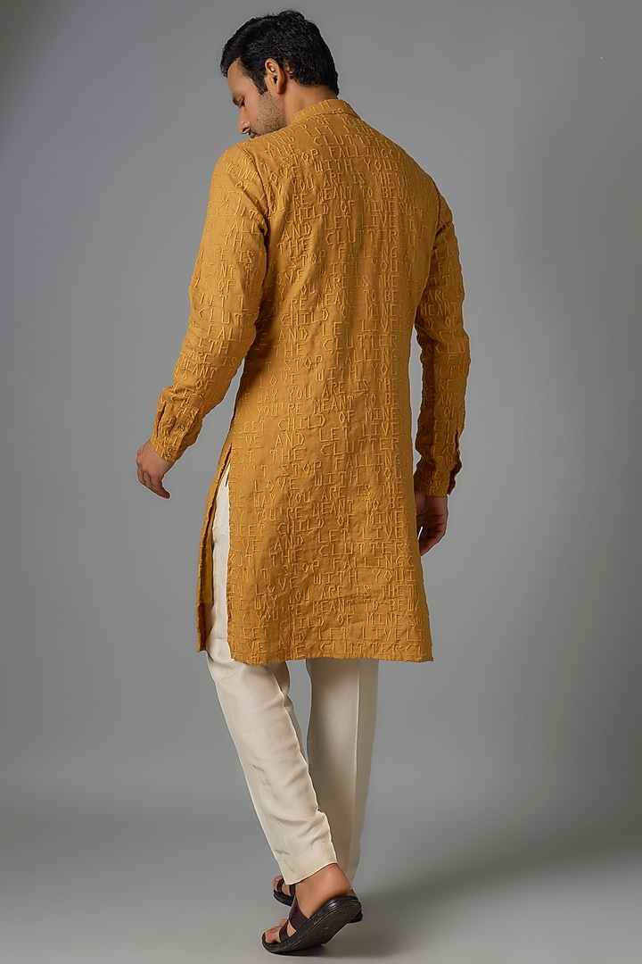 Mustard Silk Embroidered Kurta by Kunal Rawal at Pernia's Pop Up Shop