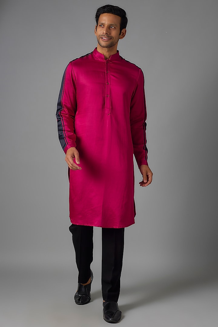 Rani Pink & Violet Linen Satin Kurta by Kunal Rawal