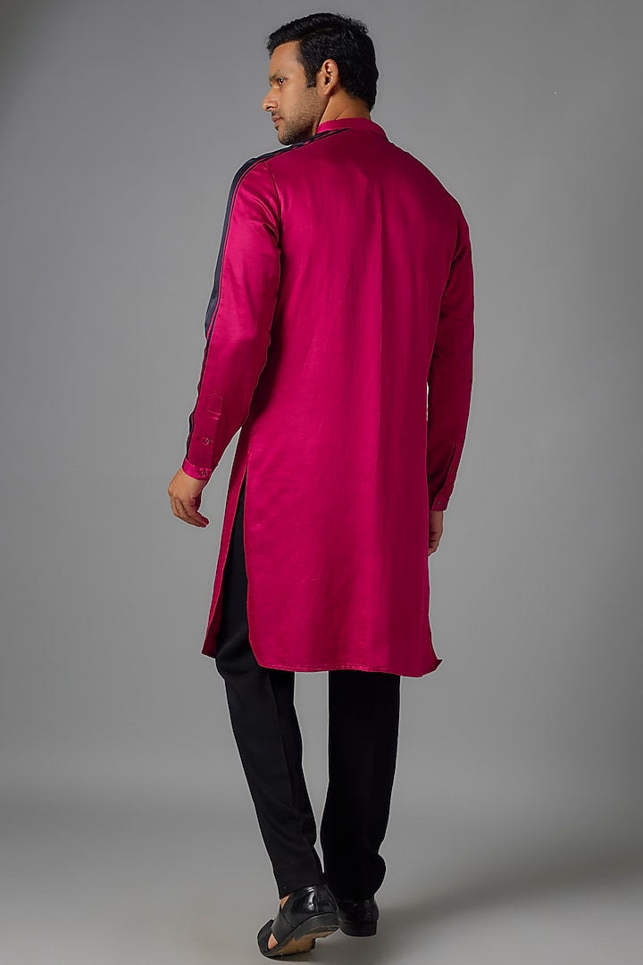 Rani Pink & Violet Linen Satin Kurta by Kunal Rawal at Pernia's Pop Up Shop