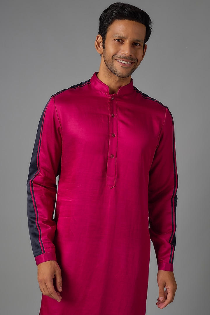Rani Pink & Violet Linen Satin Kurta by Kunal Rawal at Pernia's Pop Up Shop