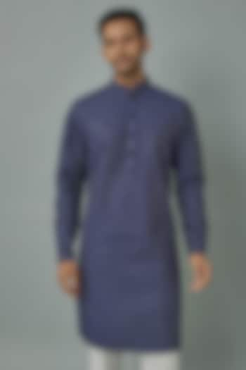 Electric Blue Linen Satin Embroidered Kurta by Kunal Rawal at Pernia's Pop Up Shop