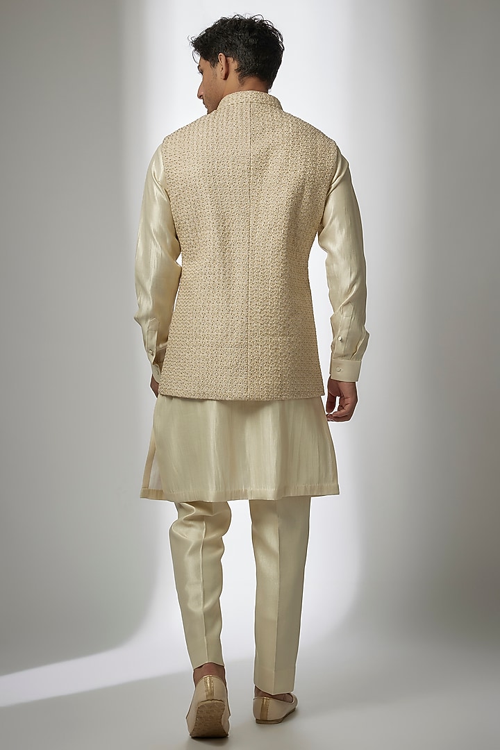 Blush Pink Suiting Hand Embroidered Nehru Jacket by Kunal Rawal at Pernia's Pop Up Shop