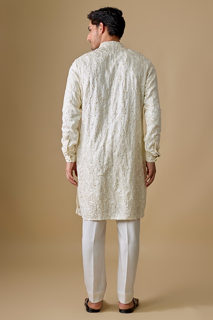 Vanilla-Colored Blended Silk Kurta by Kunal Rawal at Pernia's Pop Up Shop