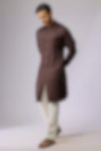 Brown Blended Silk Kurta by Kunal Rawal