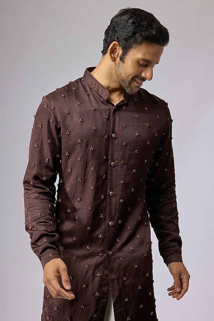 Brown Blended Silk Kurta by Kunal Rawal at Pernia's Pop Up Shop