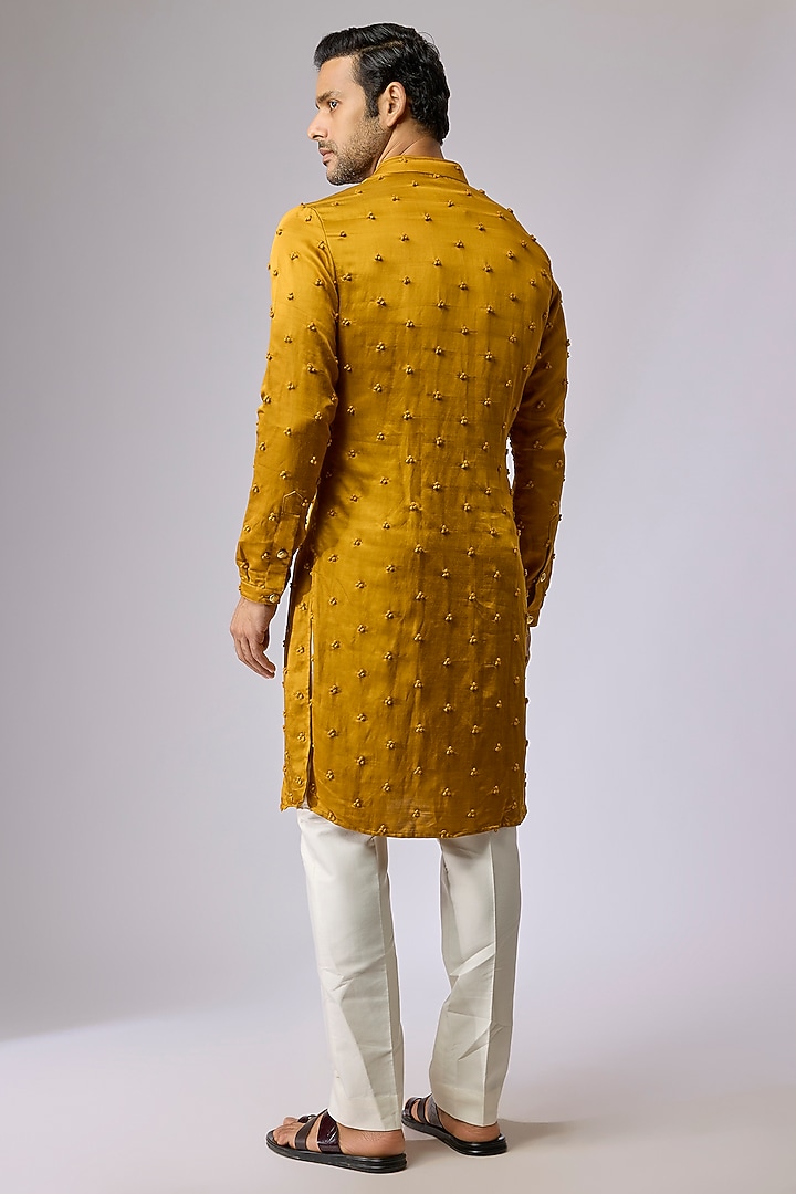 Mustard Blended Silk Kurta by Kunal Rawal at Pernia's Pop Up Shop