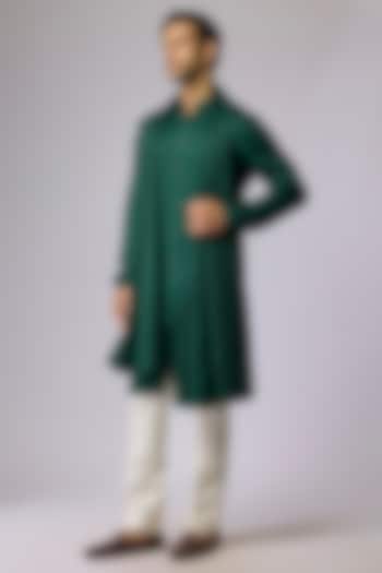 Emerald Green Blended Silk Kurta With Dupatta by Kunal Rawal