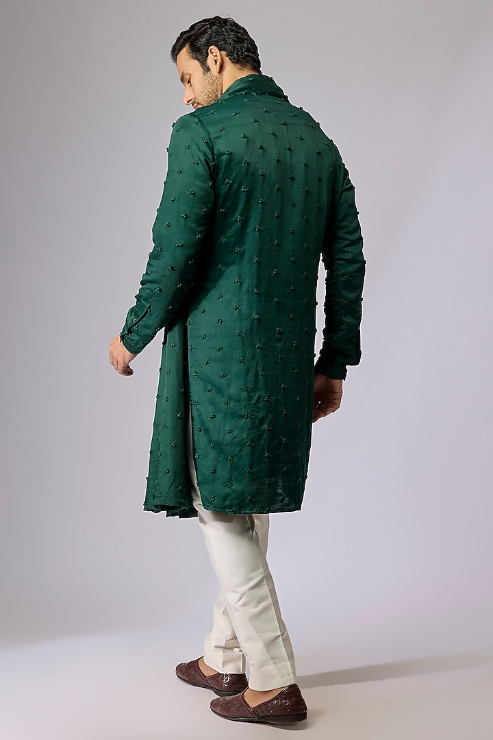 Emerald Green Blended Silk Kurta With Dupatta by Kunal Rawal at Pernia's Pop Up Shop