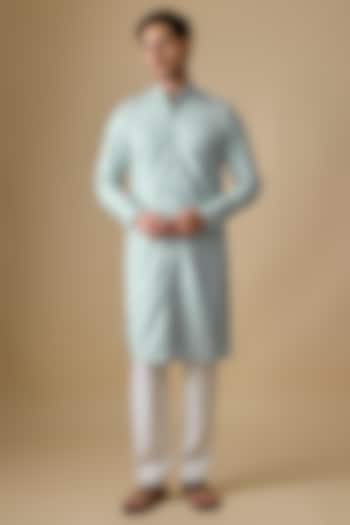 Ice-Blue Blended Silk Kurta by Kunal Rawal