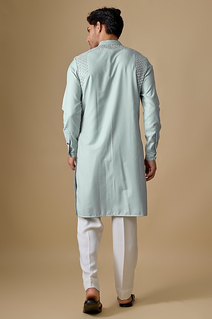 Ice-Blue Blended Silk Kurta by Kunal Rawal at Pernia's Pop Up Shop