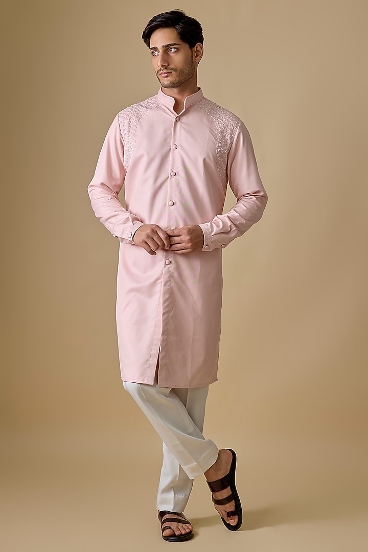 Blush Pink Blended Silk Kurta by Kunal Rawal